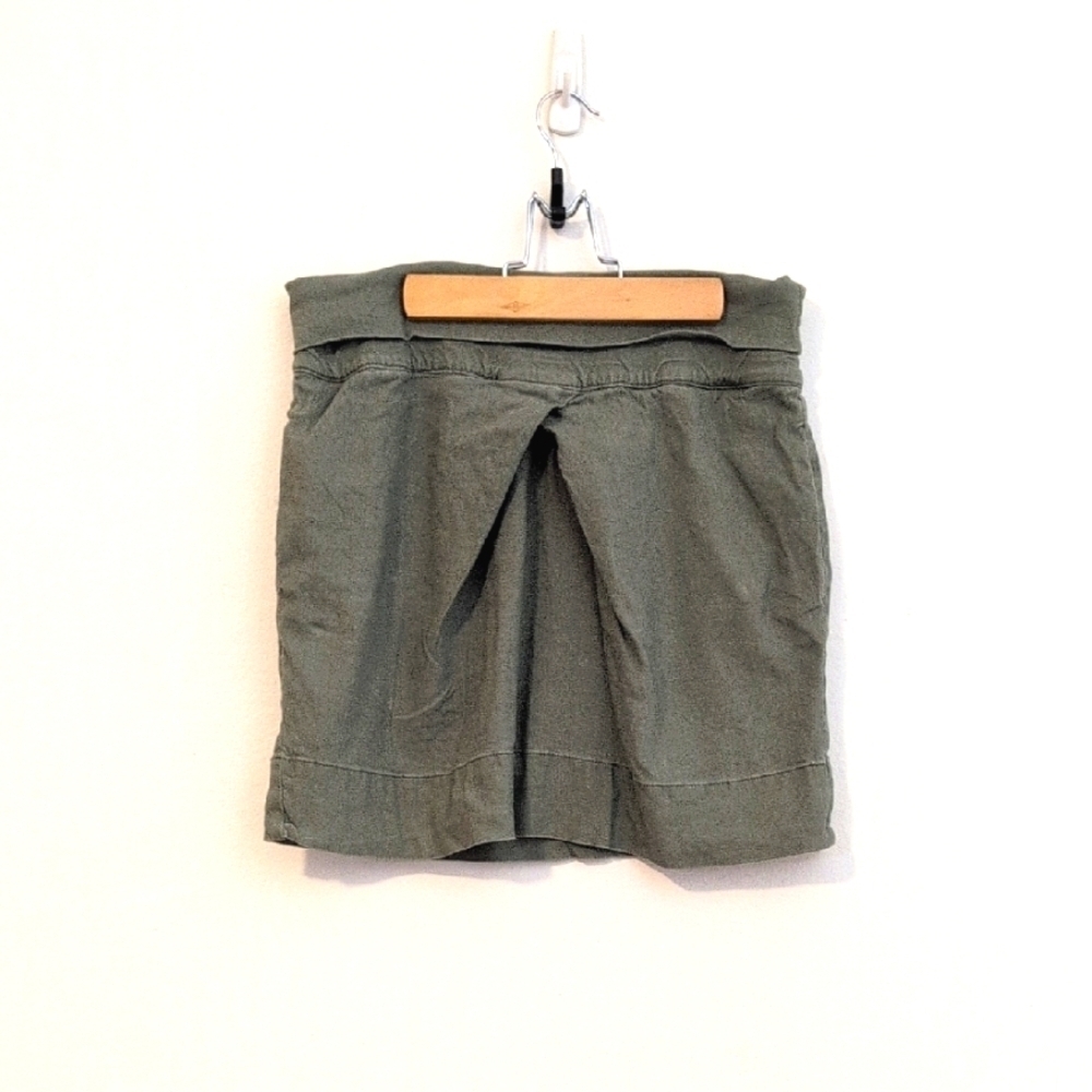 Lou & Grey Fold Over Stretch Linen Blend Pleats Olive Army Green Mini Skirt S